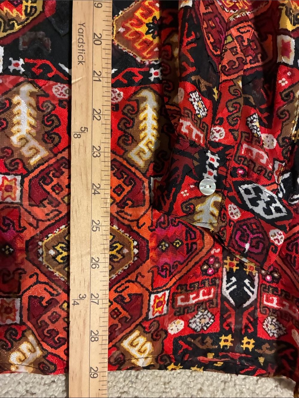 Ruby Rd. Sheer Black Tunic Top with Red, Pink & Gold Medallion Print Size 18 - Picture 5 of 5